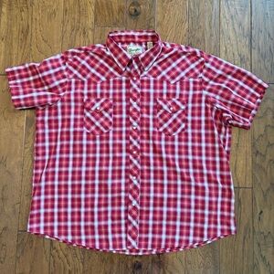 Wrangler Red and White Plaid Short Sleeve Button-Front Shirt XXXL